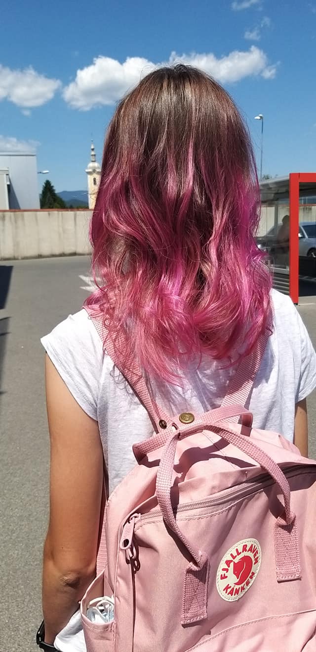Pink ombre hair styling result